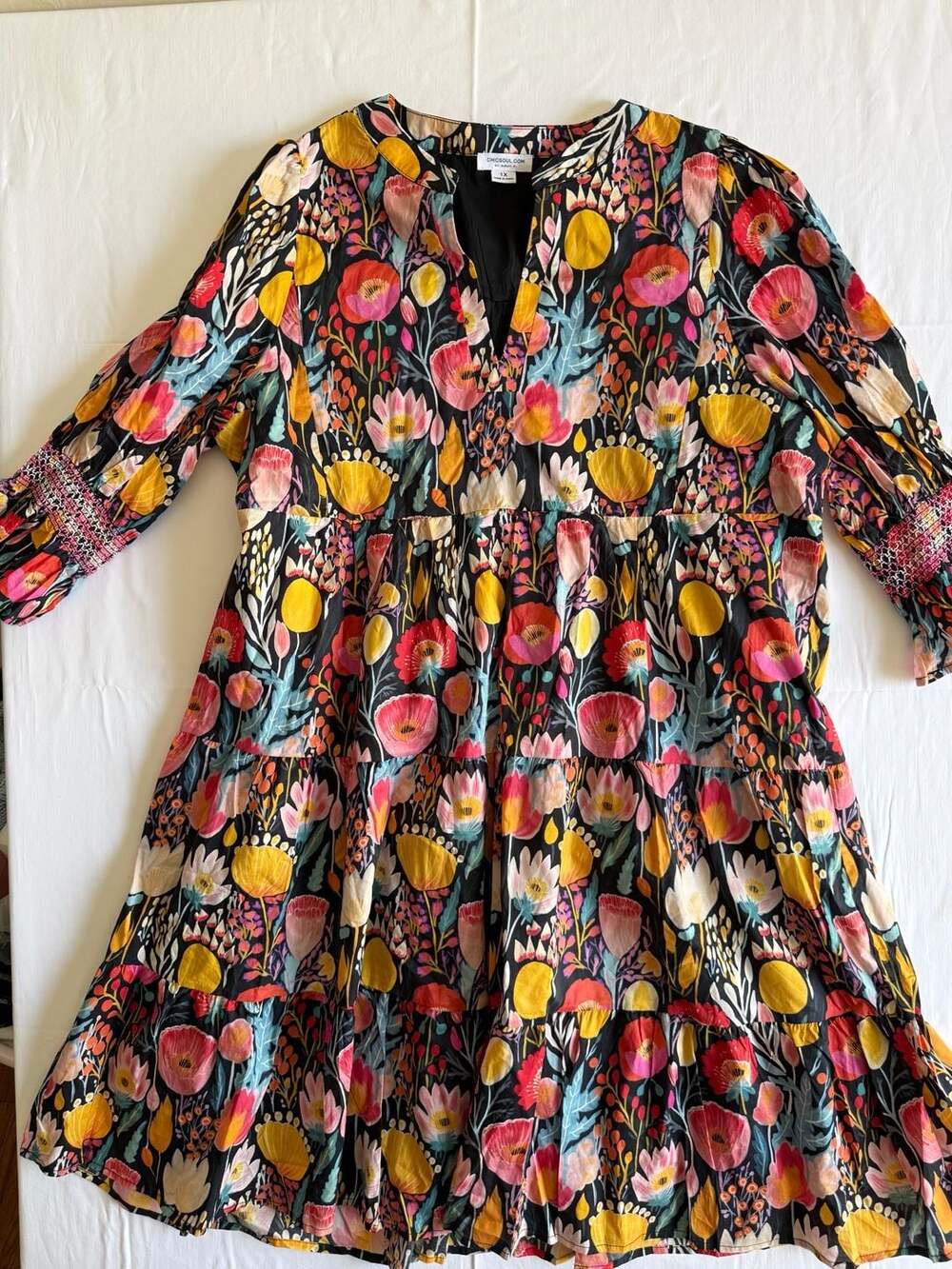 ChicSoul Sands Of Life Dress Size 1X Navy Floral Tiered Dress cottagecore
